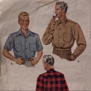1940s McCall 5863 men’s shirt sewing pattern, neck 14-14 1/2, vintage